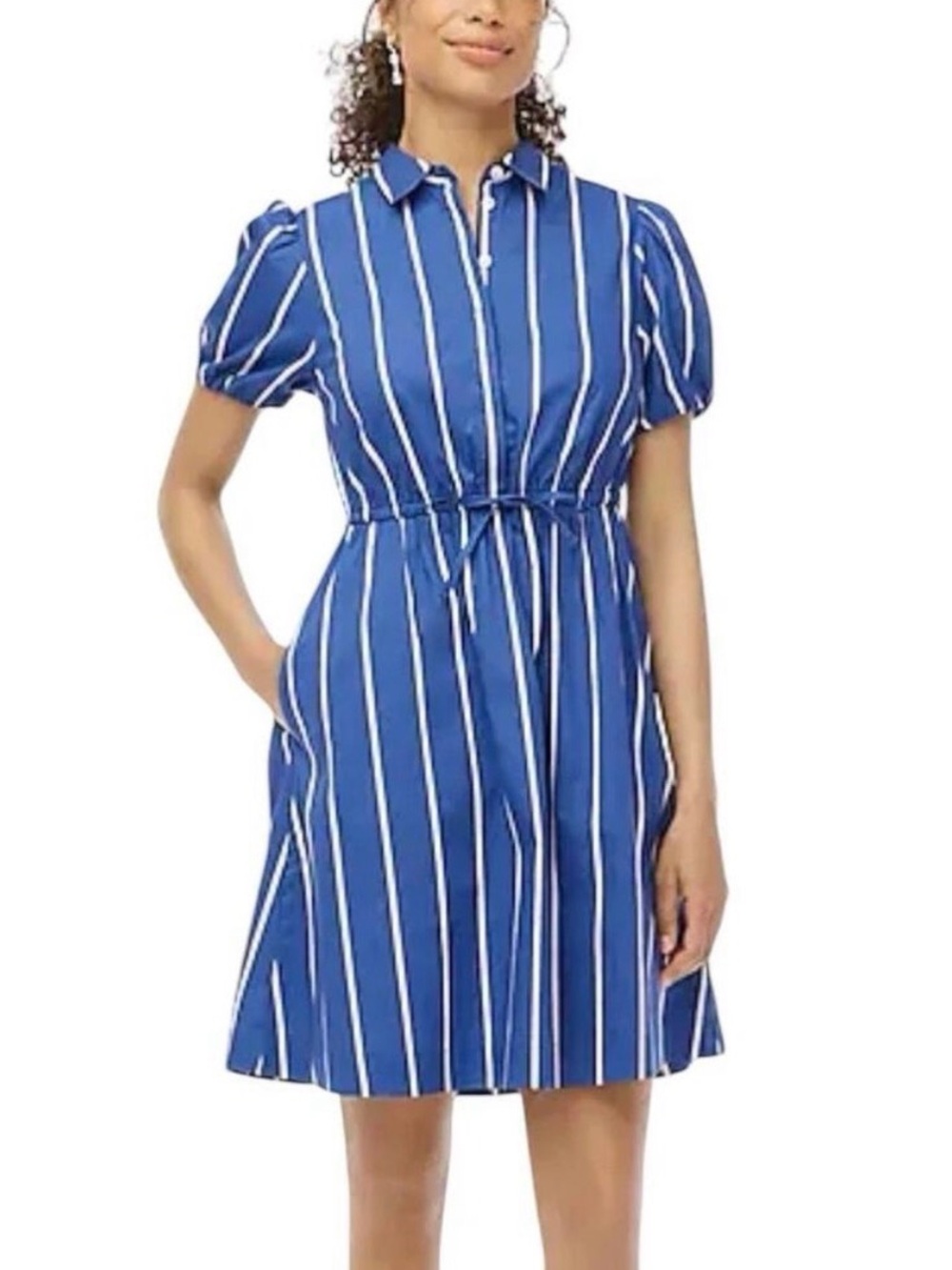 J Crew Striped Mini Shirt Dress Blue/White Size 4
